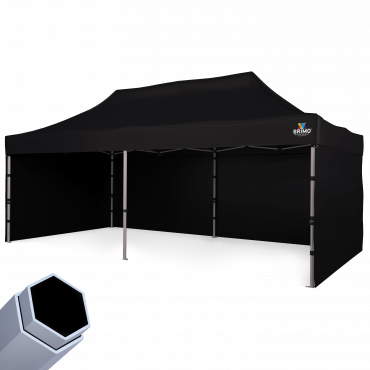 Μαύρη τέντα (μόνο στέγη): Επαγγελματική μαύρη ψαλιδωτή τέντα χωρίς πλευρικά τοιχώματα με ανθεκτική αλουμινένια κατασκευή για γρήγορη και κομψή κάλυψη εκδηλώσεων.