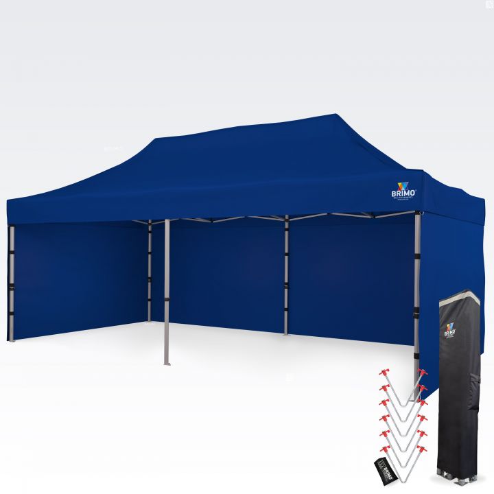 Μπλε σκηνή: Σκούρο μπλε ψαλιδωτό κιόσκι με πλήρη πλευρικά τοιχώματα, που προσφέρει σταθερό, προστατευμένο και αντιπροσωπευτικό χώρο για κάθε υπαίθρια εκδήλωση.