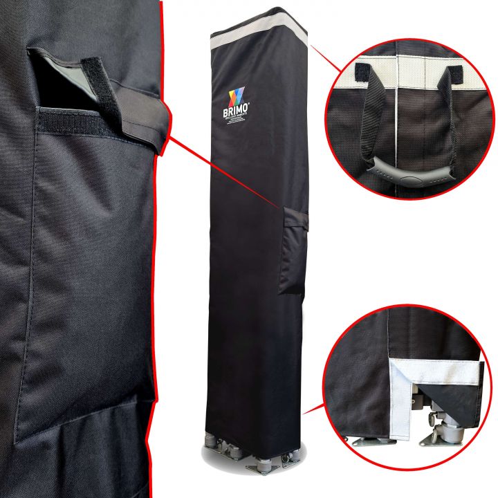 Τσάντα μεταφοράς: Πρακτική μαύρη τσάντα για σκηνή με ροδάκια και χειρολαβές, που εξασφαλίζει εύκολη μεταφορά και ασφαλή προστασία της κατασκευής από φθορές.